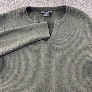 SARAH SPENCER Women Olive Green Ribbed V Neck Italian Merino Wool Sweater M Cozy